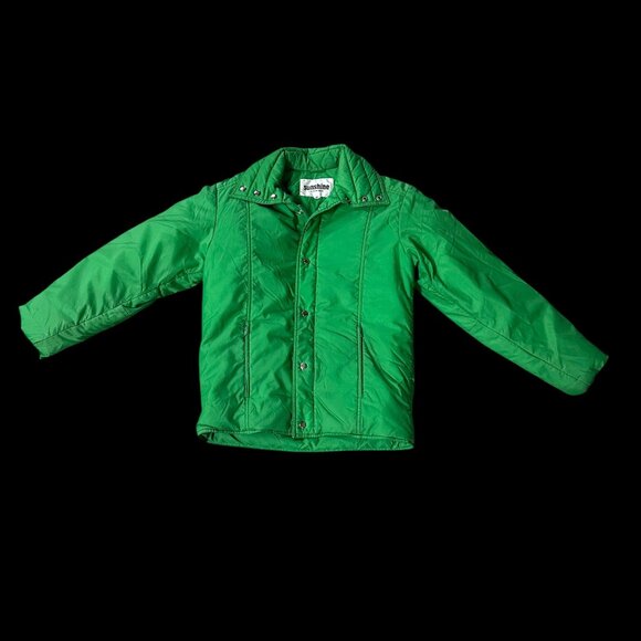 Vintage Green Puffer Coat Down Jacket 1970s Sunshine Tarp Unisex Taiwan X-Small - Picture 2 of 11